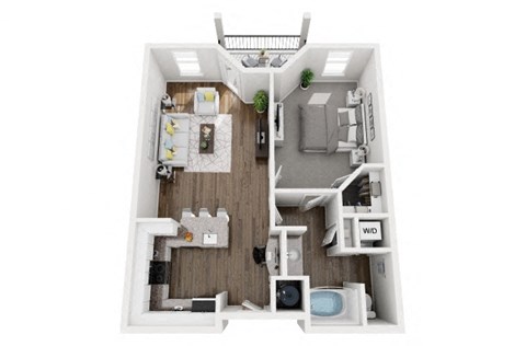 Floor plan for 1 bed, 1 bath, 822 sqft